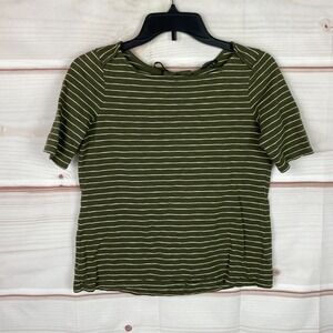 Talbots‎ Top Womens PS Green Stripe Tee Cotton Modal Knit Short Sleeve Tie Back